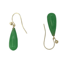 Load image into Gallery viewer, 14K Yellow Gold Green Jade Hook Earrings