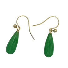 Load image into Gallery viewer, 14K Yellow Gold Green Jade Hook Earrings