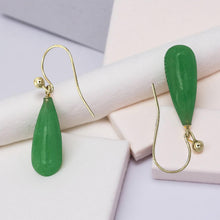 Load image into Gallery viewer, 14K Yellow Gold Green Jade Hook Earrings
