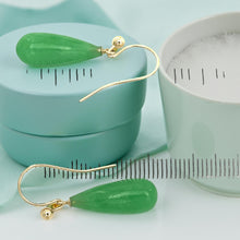 Load image into Gallery viewer, 14K Yellow Gold Green Jade Hook Earrings