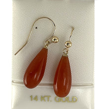 Load image into Gallery viewer, 1103234-Red-Jade-14Kt-Yellow-Gold-Hook-Earrings