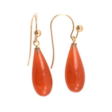 Load image into Gallery viewer, 14K Yellow Gold Red Jade Hook Earrings