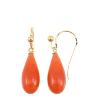 Load image into Gallery viewer, 14K Yellow Gold Red Jade Hook Earrings