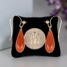 Load image into Gallery viewer, 14K Yellow Gold Red Jade Hook Earrings