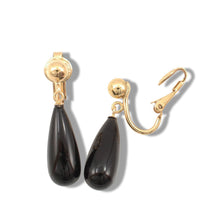 Load image into Gallery viewer, Gold-Filled Raindrop Black Onyx Clip Earrings