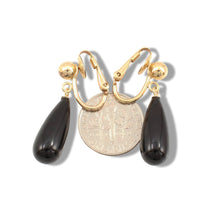 Load image into Gallery viewer, Gold-Filled Raindrop Black Onyx Clip Earrings