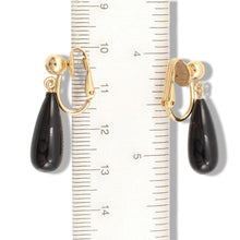 Load image into Gallery viewer, Gold-Filled Raindrop Black Onyx Clip Earrings