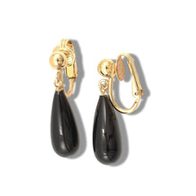 Load image into Gallery viewer, Gold-Filled Raindrop Black Onyx Clip Earrings
