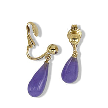 Load image into Gallery viewer, Gold-Filled Lavender Jade Raindrop Clip Earrings