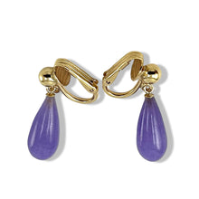 Load image into Gallery viewer, Gold-Filled Lavender Jade Raindrop Clip Earrings