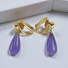 Load image into Gallery viewer, Gold-Filled Lavender Jade Raindrop Clip Earrings