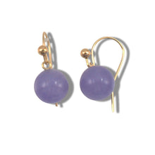 Load image into Gallery viewer, 14K Yellow Gold Round Lavender Jade Hook Earrings