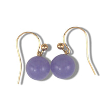 Load image into Gallery viewer, 14K Yellow Gold Round Lavender Jade Hook Earrings
