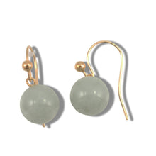 Load image into Gallery viewer, 14K Yellow Gold Round Celadon Green Jade Hook Earrings