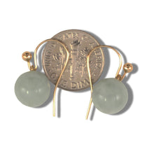 Load image into Gallery viewer, 14K Yellow Gold Round Celadon Green Jade Hook Earrings