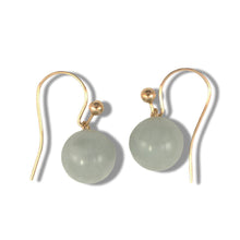 Load image into Gallery viewer, 14K Yellow Gold Round Celadon Green Jade Hook Earrings