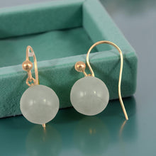 Load image into Gallery viewer, 14K Yellow Gold Round Celadon Green Jade Hook Earrings