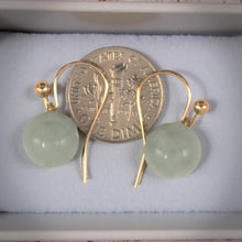 Load image into Gallery viewer, 14K Yellow Gold Round Celadon Green Jade Hook Earrings