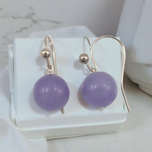 Load image into Gallery viewer, 14K White Gold Round Lavender Jade Hook Earrings