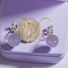Load image into Gallery viewer, 14K White Gold Round Lavender Jade Hook Earrings