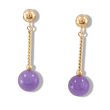 Load image into Gallery viewer, 14K Yellow Gold Twist Tube Lavender Jade Earrings