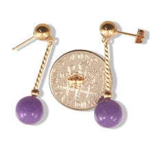Load image into Gallery viewer, 14K Yellow Gold Twist Tube Lavender Jade Earrings