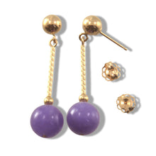 Load image into Gallery viewer, 14K Yellow Gold Twist Tube Lavender Jade Earrings