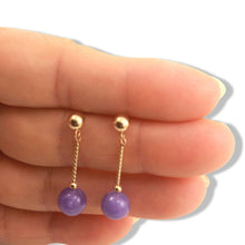Load image into Gallery viewer, 14K Yellow Gold Twist Tube Lavender Jade Earrings