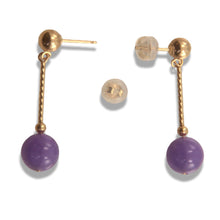 Load image into Gallery viewer, 14K Yellow Gold Twist Tube Lavender Jade Earrings