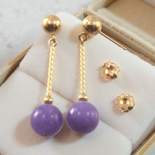 Load image into Gallery viewer, 14K Yellow Gold Twist Tube Lavender Jade Earrings