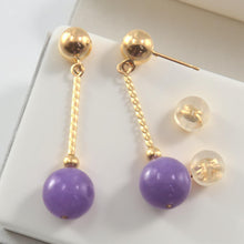 Load image into Gallery viewer, 14K Yellow Gold Twist Tube Lavender Jade Earrings