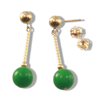 Load image into Gallery viewer, 14K Yellow Gold Twist Tube Green Jade Earrings
