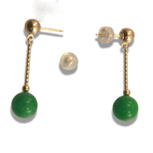 Load image into Gallery viewer, 14K Yellow Gold Twist Tube Green Jade Earrings