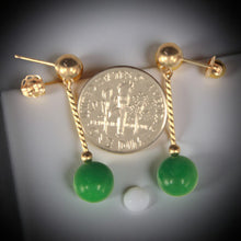 Load image into Gallery viewer, 14K Yellow Gold Twist Tube Green Jade Earrings