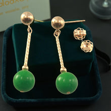Load image into Gallery viewer, 14K Yellow Gold Twist Tube Green Jade Earrings