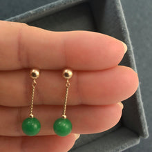 Load image into Gallery viewer, 14K Yellow Gold Twist Tube Green Jade Earrings