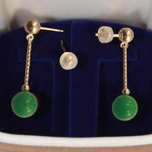 Load image into Gallery viewer, 14K Yellow Gold Twist Tube Green Jade Earrings