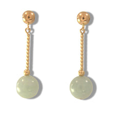 Load image into Gallery viewer, 14K Yellow Gold Twist Tube Celadon Green Jade Earrings