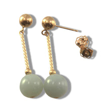 Load image into Gallery viewer, 14K Yellow Gold Twist Tube Celadon Green Jade Earrings