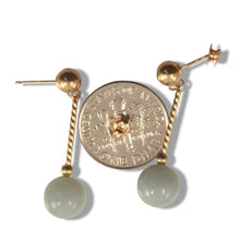 Load image into Gallery viewer, 14K Yellow Gold Twist Tube Celadon Green Jade Earrings