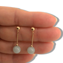 Load image into Gallery viewer, 14K Yellow Gold Twist Tube Celadon Green Jade Earrings