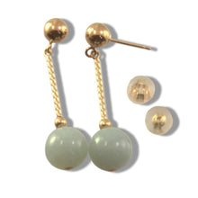 Load image into Gallery viewer, 14K Yellow Gold Twist Tube Celadon Green Jade Earrings