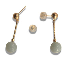 Load image into Gallery viewer, 14K Yellow Gold Twist Tube Celadon Green Jade Earrings