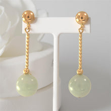 Load image into Gallery viewer, 14K Yellow Gold Twist Tube Celadon Green Jade Earrings