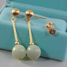 Load image into Gallery viewer, 14K Yellow Gold Twist Tube Celadon Green Jade Earrings