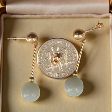 Load image into Gallery viewer, 14K Yellow Gold Twist Tube Celadon Green Jade Earrings
