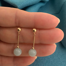 Load image into Gallery viewer, 14K Yellow Gold Twist Tube Celadon Green Jade Earrings
