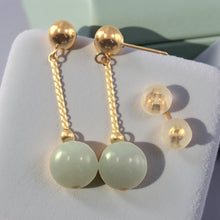 Load image into Gallery viewer, 14K Yellow Gold Twist Tube Celadon Green Jade Earrings