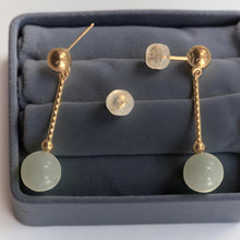 Load image into Gallery viewer, 14K Yellow Gold Twist Tube Celadon Green Jade Earrings