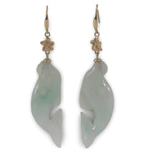 Load image into Gallery viewer, 14K Yellow Gold Hawaiian Plumeria Dolphin Jade Dangle Earrings